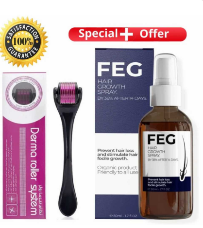 FEG Hair Growth Spray + Derma Roller – Stimulates Regrowth for Men & Women