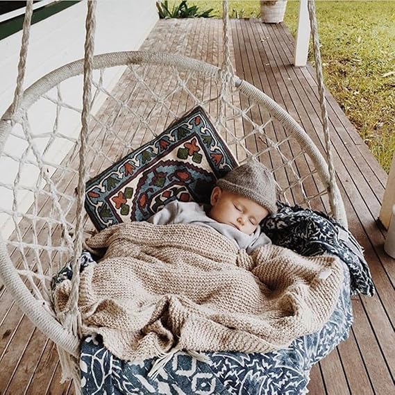 Macrame Hanging Swing Chair Hammock – Boho Chic Indoor & Outdoor Swing Seat for Relaxation & Décor