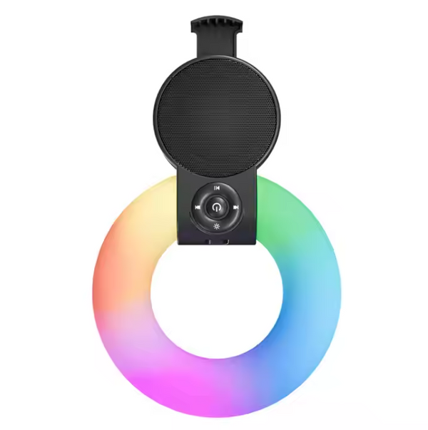 3-in-1 Mobile Phone Holder with Bluetooth Speaker & LED Fill-Light Ring – Adjustable Stand for Streaming, Video Calls & Content Creation